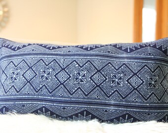 12x22" Lumbar Dark Indigo Hmong, Pillow Cover Indigo , Indigo fabric, Hmong Pillow, Hmong textile, Bohemian Pillow, Indigo Batik