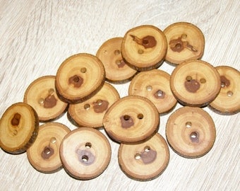 15 Handmade apple wood Tree Branch Buttons with Bark, accessories (1,0'' diameter x 0,20" thick)