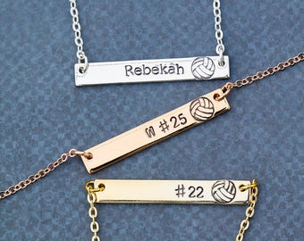 FREE SHIP • Volleyball Gift Sport Team Gift • Stamped Volleyball Necklace Sport Beach Volleyball Coach • Girls Volleyball Team Necklace