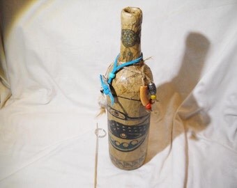 Altered Bottle Incense Burner Native American Themed