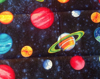 Planets Night Sky Stars Outer Space Cotton Quilting Fabric