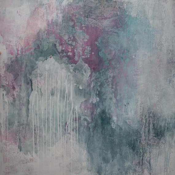 Large abstract painting square pale pink grey white painting