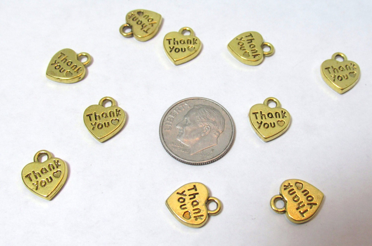 Thank You Heart Charms, 50, Thank You Charm, Favor Charms, Wedding