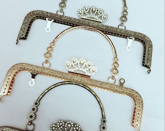 8 inch(20.5cm)clutch frame sewing metal crown purse frame with handle purse making supplies 3 color