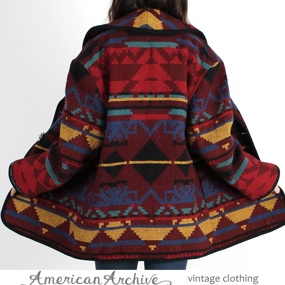 Southwestern Coat Ethnic Blanket Jacket Wool Jacket Vintage