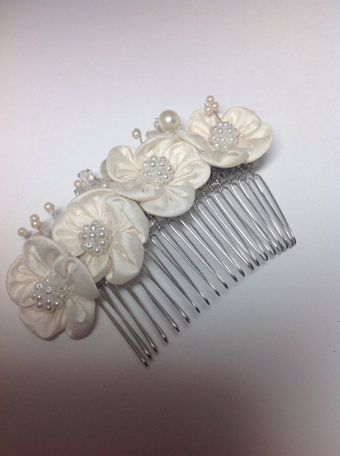 Silk Flower Hair Comb/Side Comb/Raw Silk Flower/Ivory