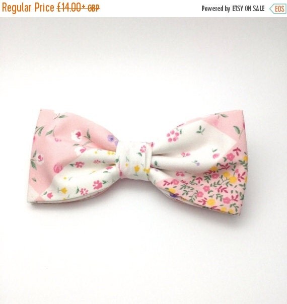 SALE Floral Baby Pink Bow Tie ClipOn Pre tied by GloiberryBowtie
