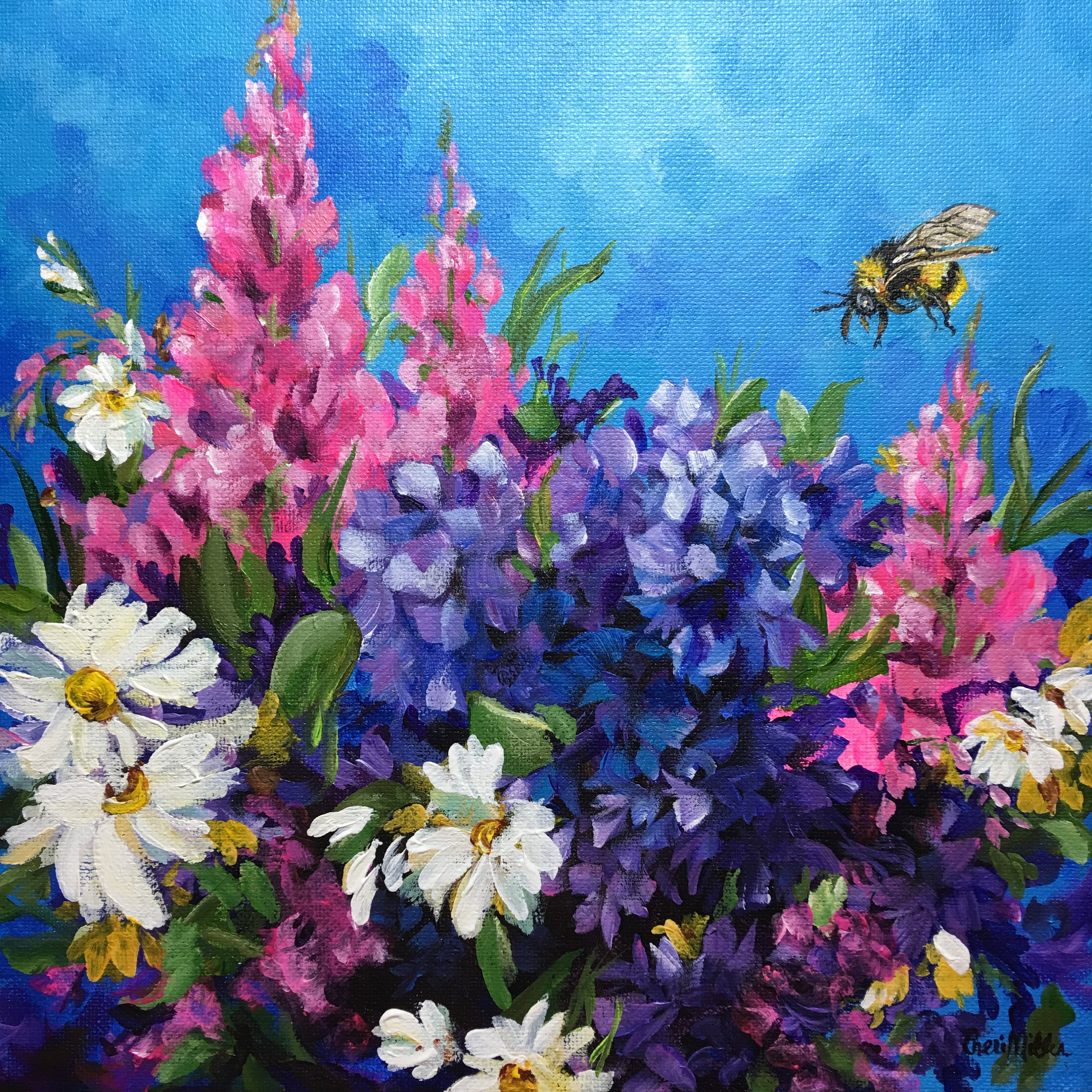 Floral Artwork. Garden scene. Flower painting. Floral art