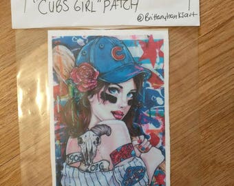 Cubs Pin Up Girl Patch - Sew On Patch ( Cubs 2016 World Series Championship Patch) Tattoo Art Chicago Pride Baseball