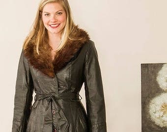 vintage 70s fur trimmed leather trench coat spy