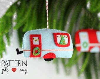 Christmas Pattern, Travel Trailer Decor, Felt Christmas Ornament Pattern, Decoration Sewing Pattern, Trailer Decor, Vintage Camper