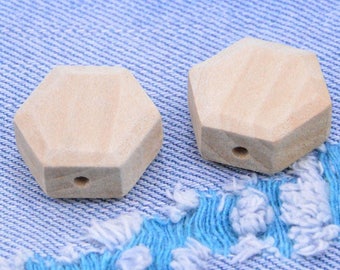 10Pcs Unfinished wooden beads, Natural hexagon wood bead, Handmade Wood bead 21mm