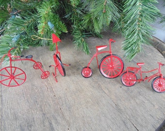Bicycle Ornament. Red Bicycle. Bike. Trike. Unicycle. Ornament. Tree Ornament. Ornament Lot. Bicycle Christmas. 1980s. Christmas Decoration.