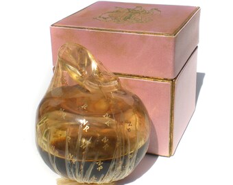 Nina Ricci Fille d'Eve Lalique Perfume Frosted Apple Bottle 1950s Sealed Original Pink & Gold Box Womens Vintage Perfume