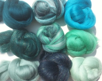 Felting Wools - Merino Wool Tops - Ocean pack of 9