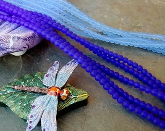 4mm Smooth Rounds, Sea Glass, Royal Blue or Cobalt, Sapphire Blue, Priced per Strand