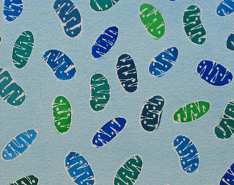 Blue and Green Mitochondria - original watercolor painting