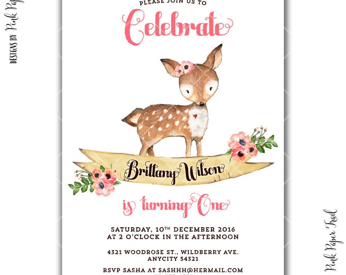 Rustic Sweet Woodland Invitation, Woodland Animals, Baby Shower, Birthday, Bridal Shower, I will customize for you, print your own