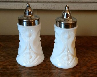 Vintage Milk Glass Salt and Pepper Shakers by John Kemple Toltec Pattern