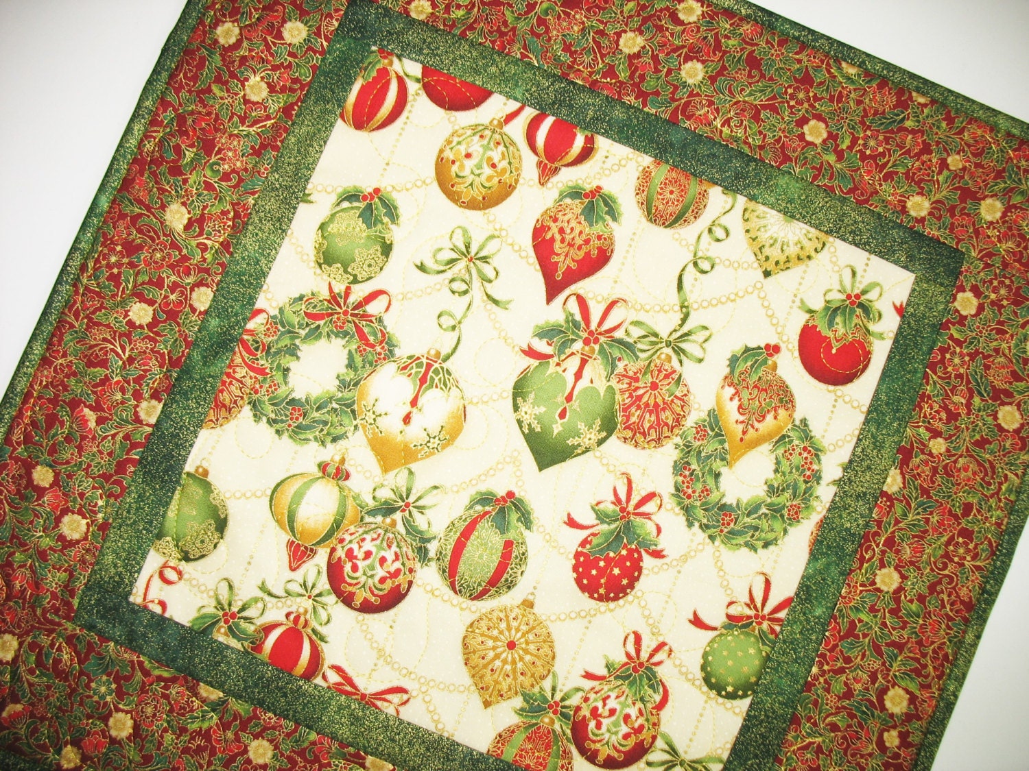 christmas table topper ornaments quilted by picketfencefabric christmas table topper ornaments quilted by picketfencefabric