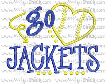 Go Jackets Applique Design Machine Embroidery, Baseball Applique, Yellow Jackets
