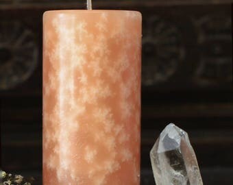 peach candle, salt lamp style, warm home decor, bathroom decor, cosy home decor, ambient lighting, undressed candle