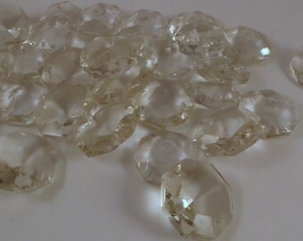 Vintage Chandelier Crystals, Large Octagon Graduated Sizes, Prisms, 2 Hole Octagon Crystals, 30 Piece Loose Crystals Assorted Sizes