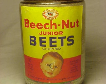 c1950s Beech Nut Junior Beets Beech Nut Life Savers Inc Canajoharie, N.Y. , Baby Food Jar with the original paper label