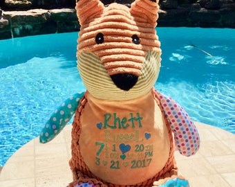 Personalized Baby gift Monogrammed Embroidered Stuffed Animal, Fox, Personalized Fox Stuffie Lamb Keepsake Bunny Cubbies Baptism