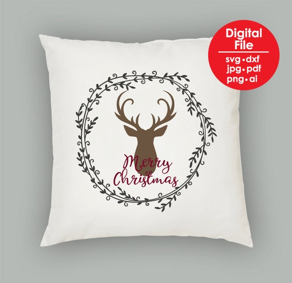 Rustic Merry Christmas with deer wreath SVG DXF png pdf ...