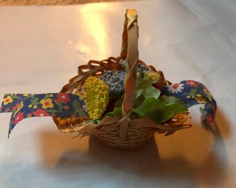 Vintage Doll Red Riding Hood Flower Basket