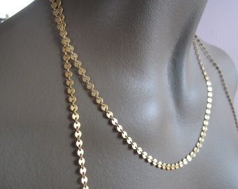 Vintage Matte Gold Plated Brass Small Disc Chain 5ft.