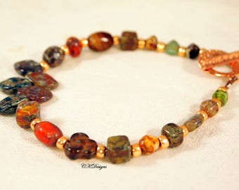 Czech Glass Beaded Bracelet, Copper, Czech Glass, Beaded Bracelet. OOAK Handmade Bracelet. CKDesigns.US