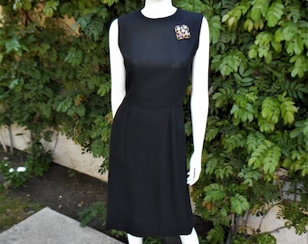 Vintage 1960's Black Sleeveless Dress - Size 6/8