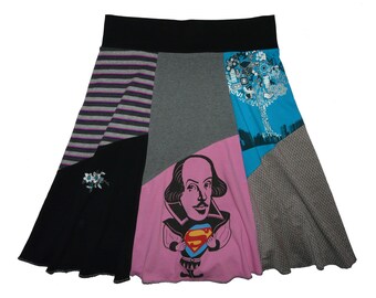 Superman Hippie T-Shirt Skirt XL 1X Size 16 18 Women's upcycled recycled repurposed clothing fun summer skirt Twinkle Skirts Twinklewear