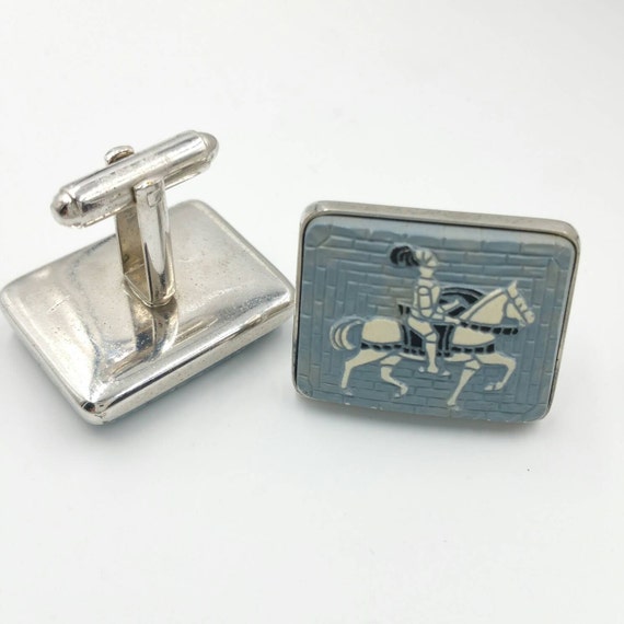 Knight on Horseback Cufflinks Medieval Knight Blue Cuff Links