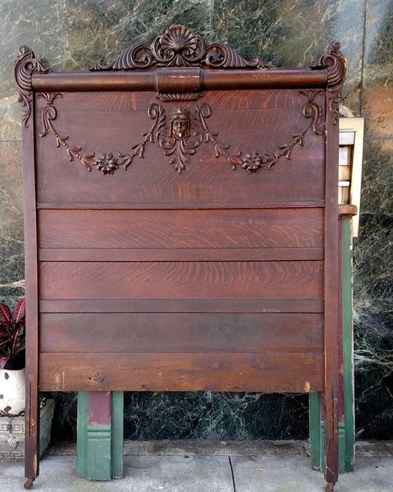 Victorian antique wood headboard on casters Or by furnitologist