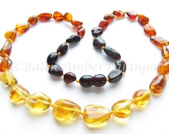 Baltic Amber Necklace Rainbow Color Olive Beads. For Adults