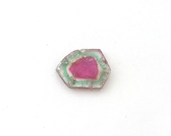 Watermelon Tourmaline Slice Cabochon Gemstone 9.9 ct 14.1x17.3x3.1 mm Free Shipping