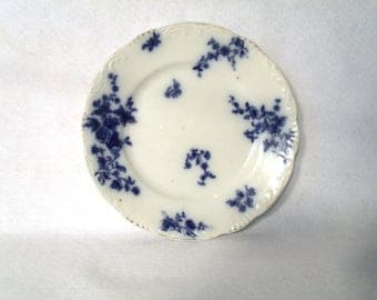 Grindley 7 inch Dessert Plate, Flow Blue "Rose"
