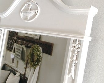 Vintage White Mirror Large Wood Frame Shabby Chic Ornate
