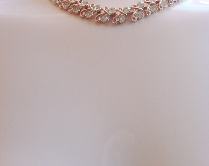 Classic Vintage Coro Citrine Rhinestone Choker Necklace Designer Signed Mid Century 1950s-1960s Jewelry Jewellery