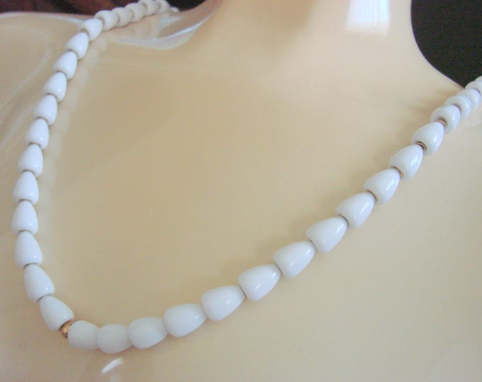 Vintage White Lucite Designer Signed NAPIER Matinee Necklace / Goldtone / Jewelry / Jewellery