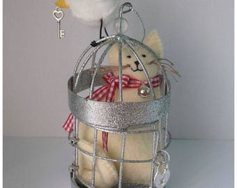 Cat in birdcage ornament, whimsical cat , cat ornament, cat gift, cat lady, hanging ornament, cat decor, bird cages