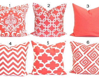 CORAL Pillows.Pillow Cover, Decorative Pillow, Coral Throw Pillow, Coral Pillows, Accent Pillow,Coral Euro, Coral Cushion, Sham, All Sizes