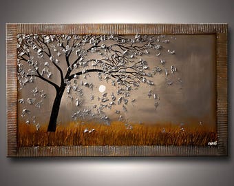 Tree Painting - Canvas Print - Stretched, Embellished & Ready-to-Hang - Blown in the Wind - Art by Osnat