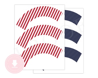 INSTANT DOWNLOAD Navy and Red Cupcake Wrappers (Baseball Birthday, Navy Cupcake Wrapper, Red Cupcake Wrapper, Printable Cupcake Wrappers)