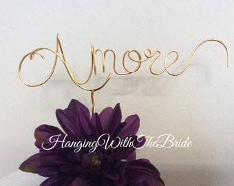 Amore Custom Cake Topper - Wedding Cake Topper, Hitched, Wire Cake Topper, Personalized Cake Topper, Unique Wedding Gift