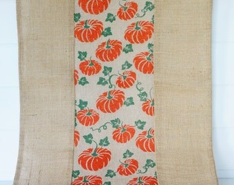 Burlap Halloween Table Runner, Orange Glitter Pumpkins Fall Runner, Autumn Decor, Burlap Fall Decor, Orange Table Runner, Holiday Decor