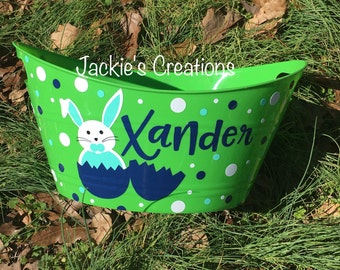 Personalized Easter Bucket/Basket with Bunny Inside Egg